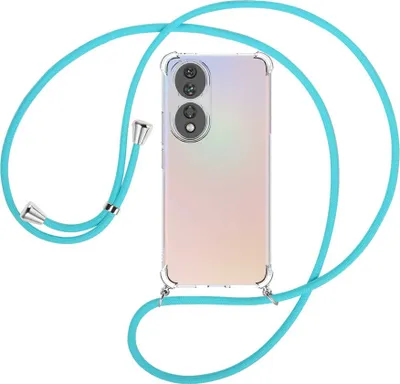 Produktbild von Handykette Backcover-Schutzhülle mit Band (Metall silberfarben) für Honor 90 5G (REA-AN00, 6.7'') - türkis