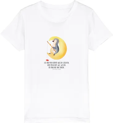 Produktbild von Mr. & Mrs. Panda Kleinkinder T-Shirt Pinguin Mond 12-14 Jahre (152/164) - Weiß - Geschenk, schlafen, Kinder-T-Shirt, Kindershirt, Spruch, Baumwoll Kinder, Neugierig