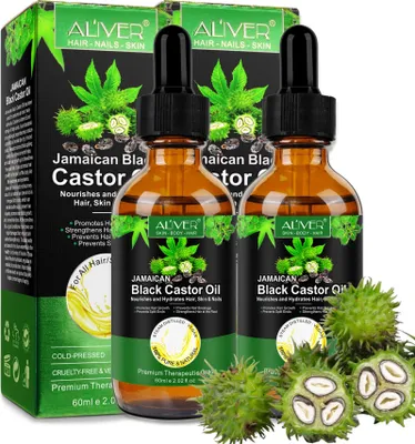 Produktbild von Rizinusöl Castor Öl für Haut, Haar, Bart, Wimpern, Nägel Pflege, kaltgepresst Bio Vegan, 2x 60ml