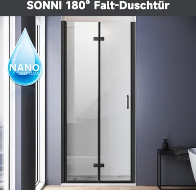 Produktbild von Drzwi prysznicowe czarne Drzwi wnękowe Drzwi składane 90x195cm Kabina prysznicowa Kabina prysznicowa Nano Glass ESG, montaż lewy lub prawy do wyboru