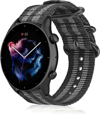 Produktbild von Strap-it Amazfit GTR 3 (Pro) Nylon-Schnallenarmband (Schwarz/Grau)