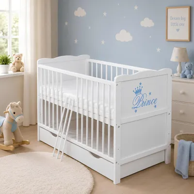 Produktbild von Baby-Delux Babybett Kinderbett 2in1 Prince 120x60 Weiß mit Schublade, Beißschienen zum Schutz