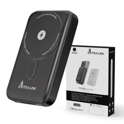 Image de Extralink 10000 mAh Graphite Powerbank 38,5 Wh, PD 20 W, Qi 15 W, USB-C, USB-A