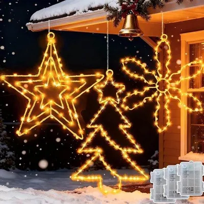 Productafbeelding van Joycome kerstdecoratie raam 3 stuks kerstverlichting op batterij met timer waterdicht verlicht