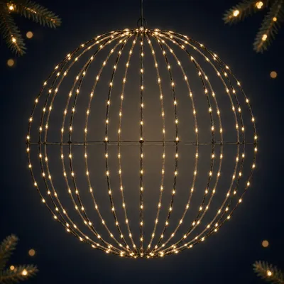 Immagine prodotto di Benza – Lampada a LED pieghevole a forma di sfera – Diametro 50 cm – 272 LED bianchi caldi – Timer – Adatta per interni ed esterni – Cavo di alimentazione da 5 metri, Immagine generata dall'IA