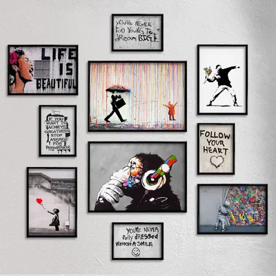 Image de Ensemble de 10 affiches murales de Banksy - Art moderne pour votre salon