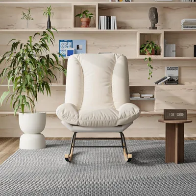 Produktbild von r Schaukelstuhl für Wohnzimmer und Schlafzimmer mit Metallgestell, beige