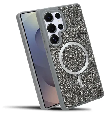 Produktbild von Cadorabo Hülle für Samsung Galaxy S24 ULTRA Hülle Glitzer kompatibel mit MagSafe in GRAU magnetische Handyhülle Sparkle Diamond für Samsung Galaxy S24 ULTRA stoßfeste Diamant Crystal Schutzhülle mit Magnetkraft