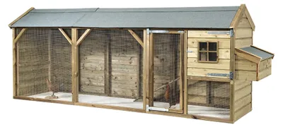 Obrázek produktu pro Fatmoose Kurník s výběhem CosyChicken Cottage ze dřeva – 363 x 95 x 148 cm