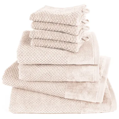 Produktbild von Pure Label 8-TLG Handtücher Set mit Aufhängeschlaufen aus Baumwolle - 2x Badetuch 70x140 cm 2x Handtuch 50x100 cm 4x Waschlappen 16x21 cm, Creme