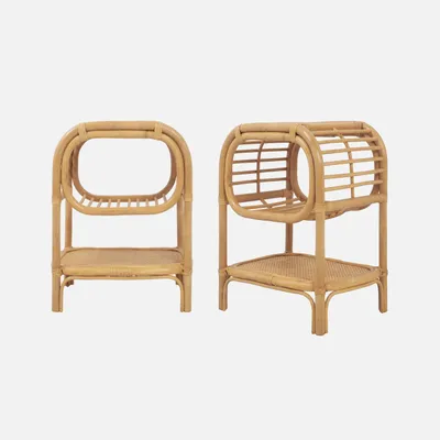 Produktbild von sweeek - 2er-Set Nachttische aus gebogenem Natur-Rattan, 1 Ablage, 1 Nische  - Natur