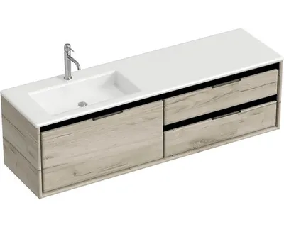 Produktbild von Sanox Badmöbel-Set Loft BxHxT 160,5 x 47 x 45,5 cm Frontfarbe craft oak mit Waschtisch Mineralguss weiß Griff chrom 8475