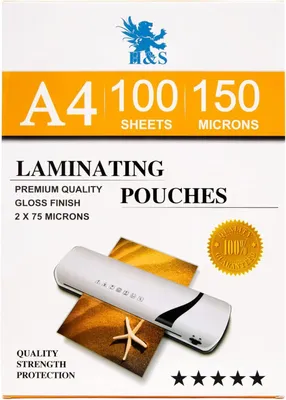 Image de H&S Films de plastification A4-100 pièces x Din A4 - Films de plastification brillants et clairs - qualité artiste 150 microns (2x 75 microns) - Set de films de plastification sans bulles d'air