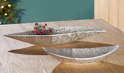 Produktbild von Gilde Keramik Schale Tegola  versilbert L= 18 cm B= 37 cm H= 7cm  cm