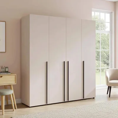 Productafbeelding van Kledingkast ARNI, 200 cm, kasjmierlook, 4 deuren, 9 vakken, veel opbergruimte, beige