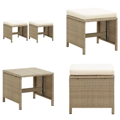 Image de vidaXL Tabourets de jardin 2 pièces avec coussins d'assise en polyrotin beige - Tabourets - Tabourets de jardin - Tabourets d'extérieur - Tabourets en rotin