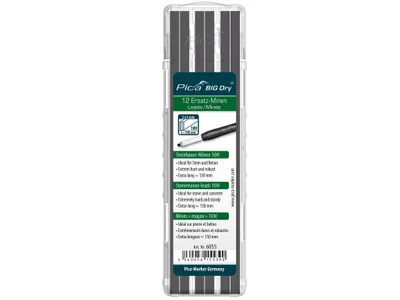 Produktbild von Pica 6055 Big Dry BAU Ersatz – Minen | für trockenes, raues Mauerwerk | Rechteckminen, 150 mm lang, Härtegrad : 10H, Querschnitt: 2x5 mm, Schwarz