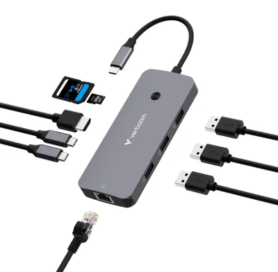 Produktbild von Verbatim CMH-09 USB-C Hub mit HDMI, Gigabit LAN & SD-Slot, Silber