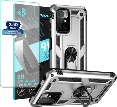 Produktbild von Armor Outdoor Handyhülle für Xiaomi Redmi 10 Handy Panzer Case Schutzhülle mit 9H Displayglas Displayschutz Farbe: Silber