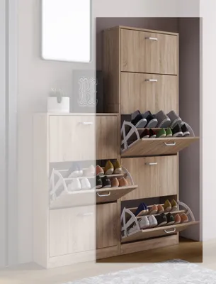 Produktbild von VCM Holz Regal Kipper Schuhregal Schuhschrank Dielenmöbel Schuhkipper Serie Sipos Sonoma-Eiche (Sägerau)