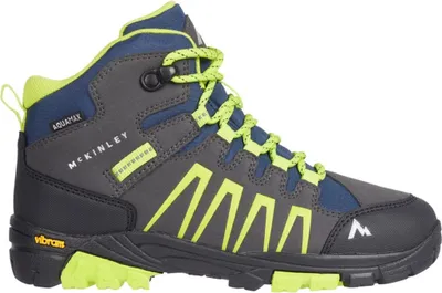 A single children's hiking boot is shown against a white background.
