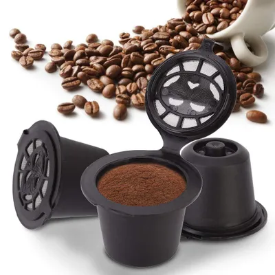 Productafbeelding van Herbruikbare koffiekapsules - Navulbaar - Set van 3 - Zwart