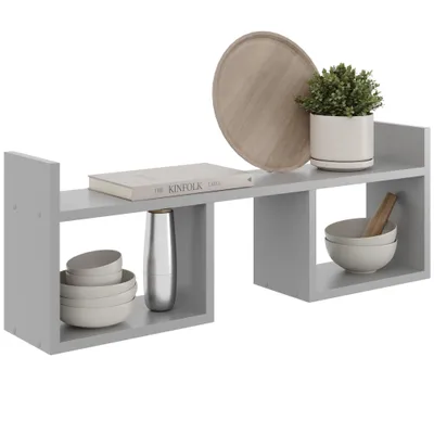Produktbild von Wandregal Grau – Modernes Loft-Regal mit Offenen Fächern für Wohnzimmer, Schlafzimmer, Büro und Küche