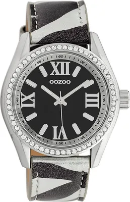 Image de Montre Oozoo noir blanc cuir Timepieces femme Montre à quartz analogique UOC10268