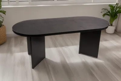 Produktbild von Esstisch oval mit geraden Kanten 204x90 cm Holz Schwarze-Optik Tischbeine V-Form OVI