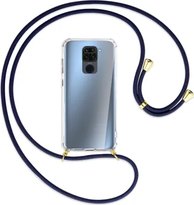 Produktbild von Handykette Backcover-Schutzhülle mit Band (Metall goldfarben) für Xiaomi Redmi Note 9 / 10X 4G - dunkelblau