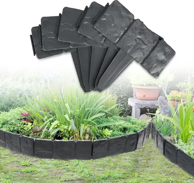 Produktbild von TolleTour 10 Stück Rasenkante Steinoptik Beeteinfassung Mähkante Beetumrandung Kunststoff für Garten, Wiese 2,5m Anthrazit