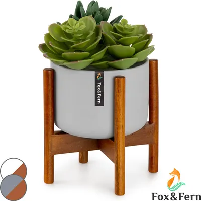 Image de Fox & Fern Porte Plante Interieur, Support de Plantes en Bois avec son Pot de Fleur Interieur, Support avec Pots de Fleurs Extérieur Robuste et Réglable, Etagère Plante en Bambou, Facile à Assembler