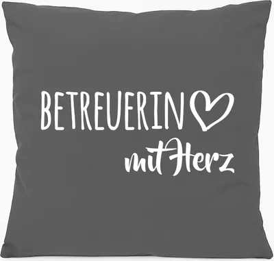 Produktbild von Huuraa Kissen Betreuerin mit Herz 40x40cm mit Füllung Steel Grey Baumwolle Dekokissen Geschenkidee