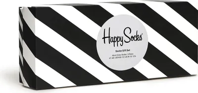 Produktbild von Happy Socks Classic Black & White Geschenk Box 4 Paar Socken 4 Paar schwarz-weiße Socken in einer Geschenkbox, Jedes Paar zeigt unterschiedliche Muster, Gestrickt aus gekämmter Baumwolle