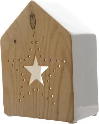 Produktbild von Kaemingk Windlicht Dolomit Keramikhaus 15cm Holzoptik weiß