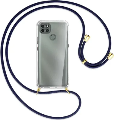 Produktbild von Handykette Backcover-Schutzhülle mit Band (Metall goldfarben) für Motorola Moto G9 Power - dunkelblau