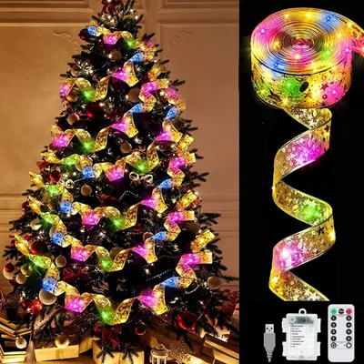 Produktbild von 10 m Weihnachtsbandlichter, LED-Weihnachtslichter, Weihnachtslichterkette, 8 Modi, Fernbedienung, für Feiertage, Partys, Hochzeiten, Goldband/Bunt