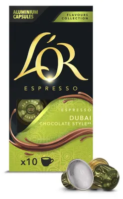 Produktbild von L'OR Dubai Chocolate Style Kaffeekapseln für Nespresso® Maschinen, 10 Stück.