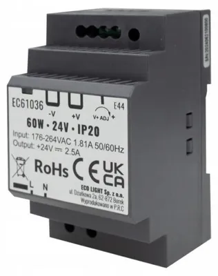 Image de Bloc d'alimentation pour rail DIN 60 W 24 V IP20 PREMIUM Eco Light EC61036