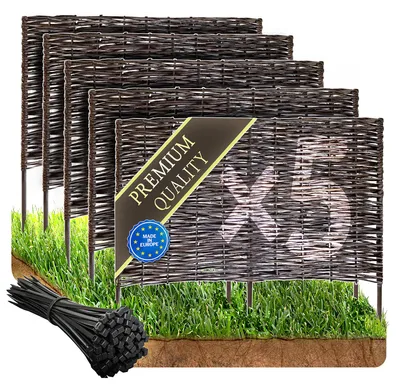 Zdjęcie produktu dla Wicker garden Impregnowany zestaw 5 sztuk obramowań do grządek z wikliny - 100 x 30 cm Wiklina do grządek, trawników i ścieżek ogrodowych - Naturalne ogrodzenie ogrodowe Ogrodzenie z wikliny - wiele rozmiarów