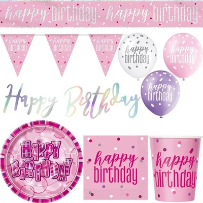 Produktbild von Geburtstag Partyset rosa pink 33 tlg. Partygeschirr Teller Becher Servietten Partydeko