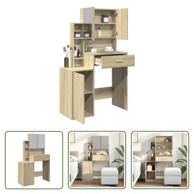 Produktbild von The Living Store Schminktisch mit Schrank Sonoma-Eiche 80x35x132 cm