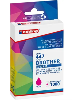 Produktbild von Edding EDD-447 Tintenpatrone, magenta kompatibel zu Brother LC123M, Magenta, 10,5 ml, 1 Stück(e), 1000 Seiten, Einzelpackung