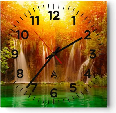 Produktbild von Wanduhr - Quadrat - Glasuhr - Kroatien nationalpark wasserfall - 30x30cm - Schleichendes Uhrwerk - Lautlos - zum Aufhängen bereit - Dekoration Modern - Wanddekoration aus Glas - C4AC30x30-2228