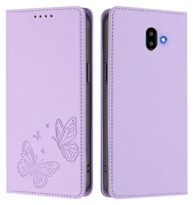 Image de Étui en cuir pour Samsung Galaxy J6 Plus, motif papillon, étui portefeuille à rabat avec support, violet clair