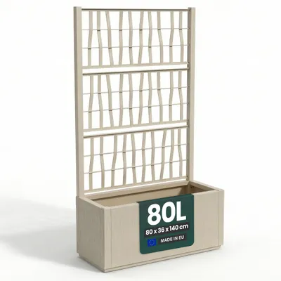 Produktbild von Kreher® XL Gartenspalier 'Ethica' mit Pflanzkübel Breit 80x36x140 cm - Rankgitter & Blumenkasten Sichtschutz für Balkon, Terrasse & Garten - Beige