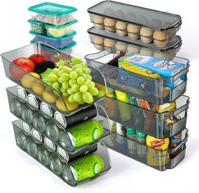 Obrázok produktu pre Sada organizérov do chladničky, plastová, prenosná, držiak na vajcia, 13-dielna, do kuchyne