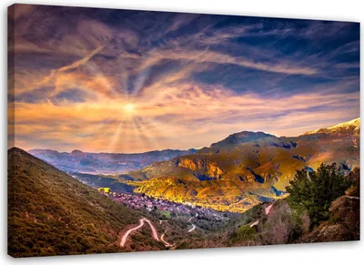 Produktbild von Leinwandbild stadt berglandschaft 90x60 cm Feeby blau wandbild bereit zum aufhängen