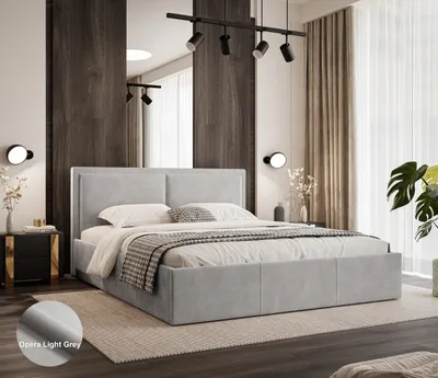 Produktbild von Sofello Polsterbett 140x200 Grau Hellgrau Velourstoff Velvett Samt mit Bettkasten und Stauraum