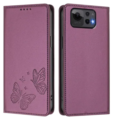 Produktbild von Lederhülle für Asus Zenfone 12 Ultra, Schmetterling Prägung Leder Brieftasche Schutzhülle mit Ständer Lila